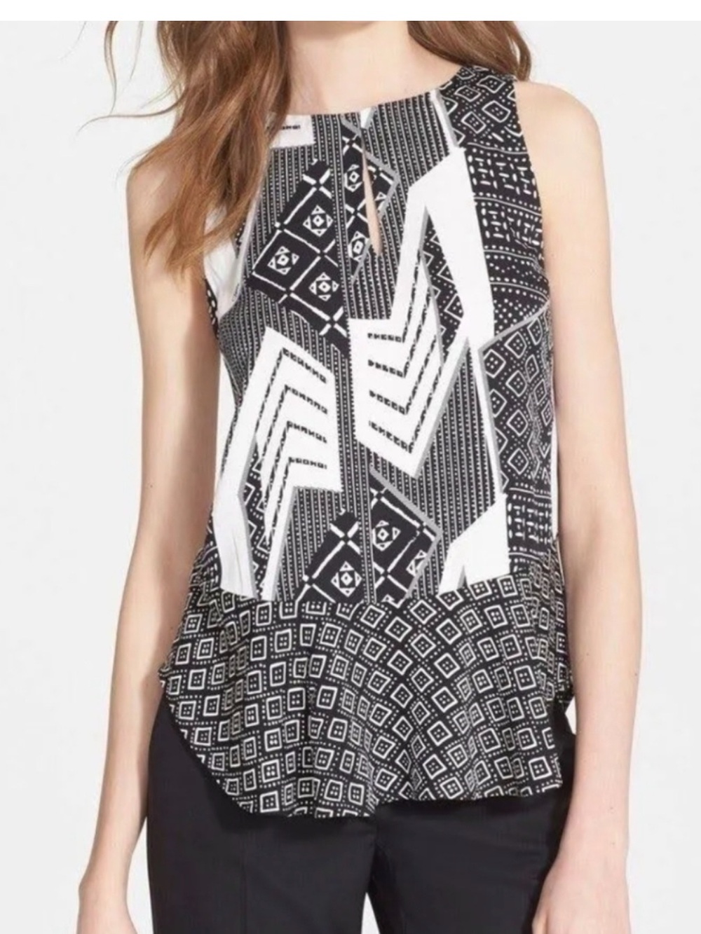 Diane Von Furstenberg Maya Geometric Silk Peplum Tank Top